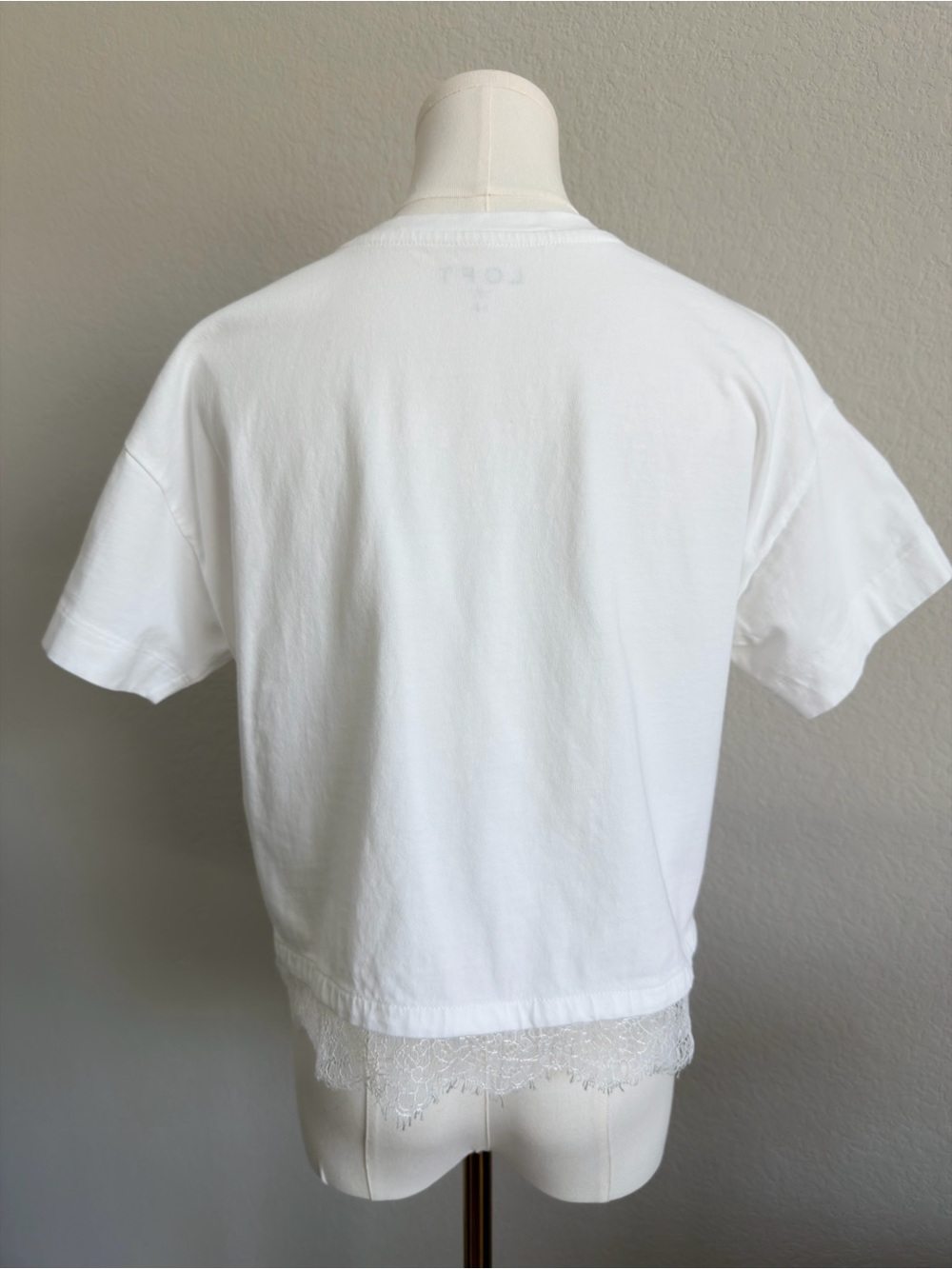 LOFT White Lace Hem Tee Top | Size Small Petite SP - Picture 3 of 10
